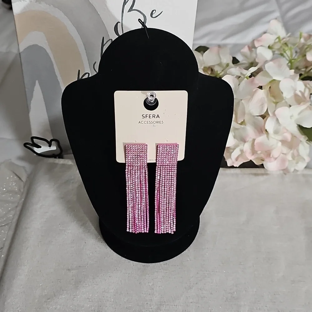 Elegant Pink Sparkle Dangle Earrings Elegant Wear Special Ocassion Luxury - Picture 2 of 6